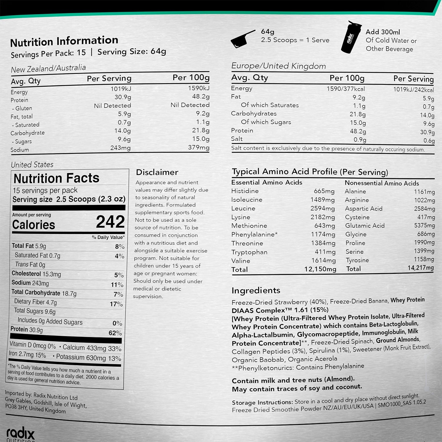 Ultimate Recovery Smoothie - Spirulina & Strawberry / Bulk Bag