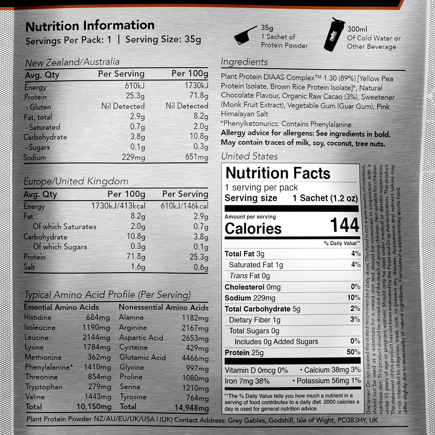 Plant Protein DIAAS Complex 1.30 - Chocolate / 15x Single Serves