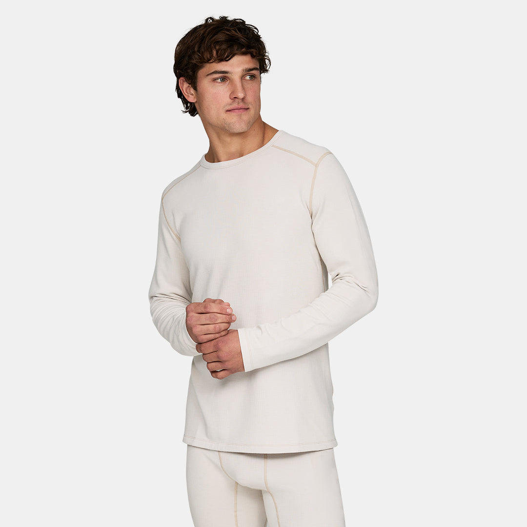 Mens Merino Heavyweight Grid Fleece Base Layer Crew