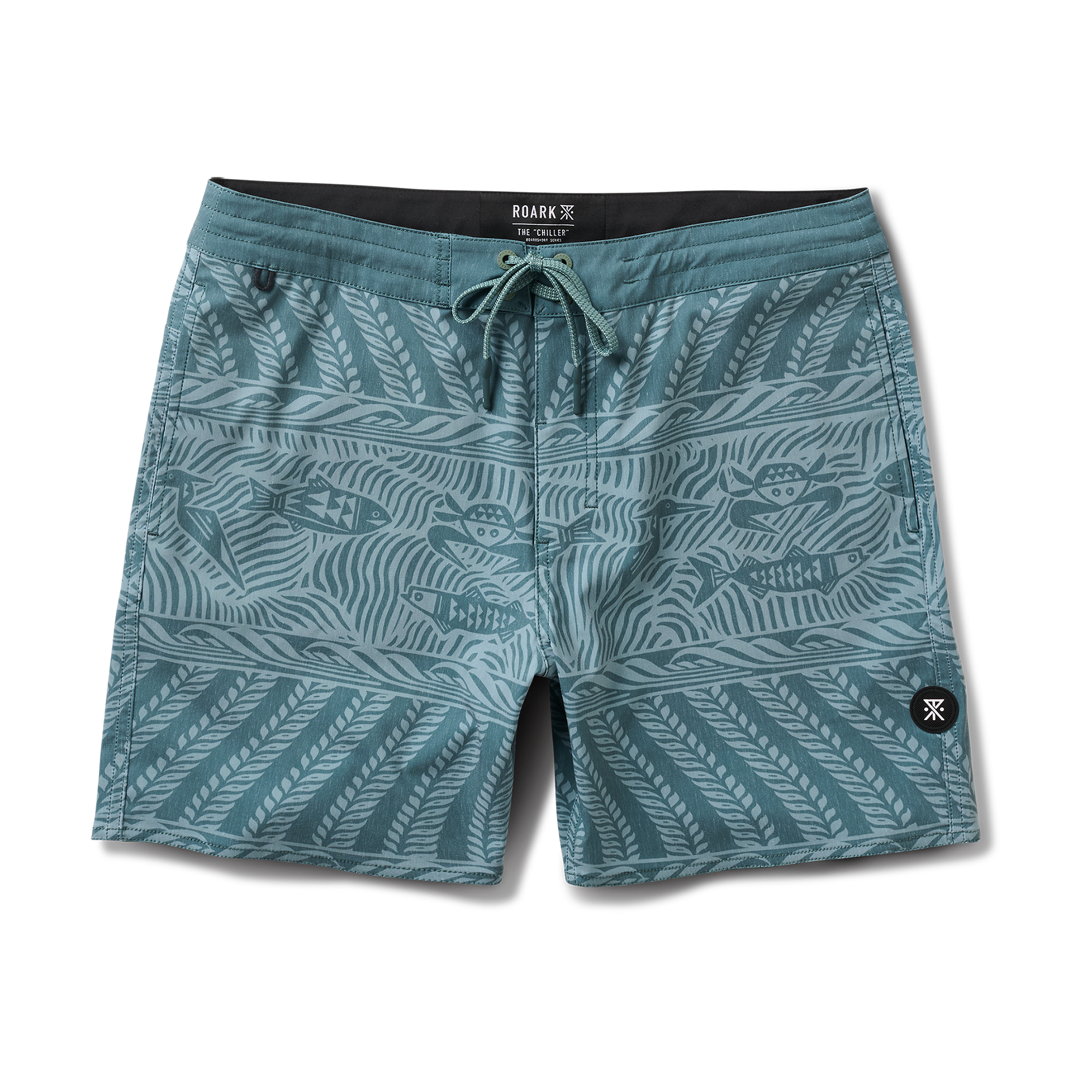 Roark adventure-ready boardshorts in serene green, perfect for outdoor and travel enthusiasts.