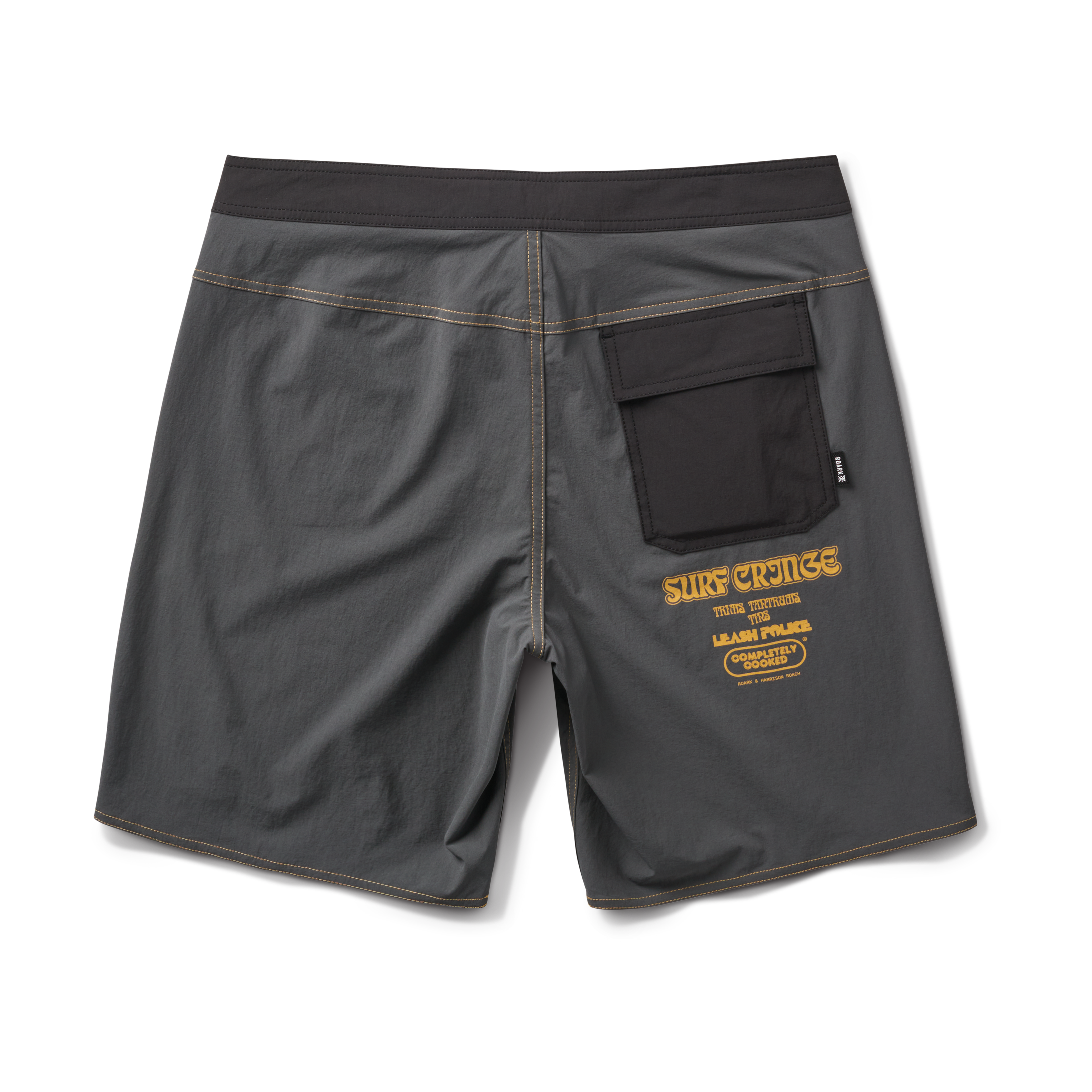 Versatile Roark boardshorts in charcoal, featuring multiple pockets, designed for outdoor and adventure travel