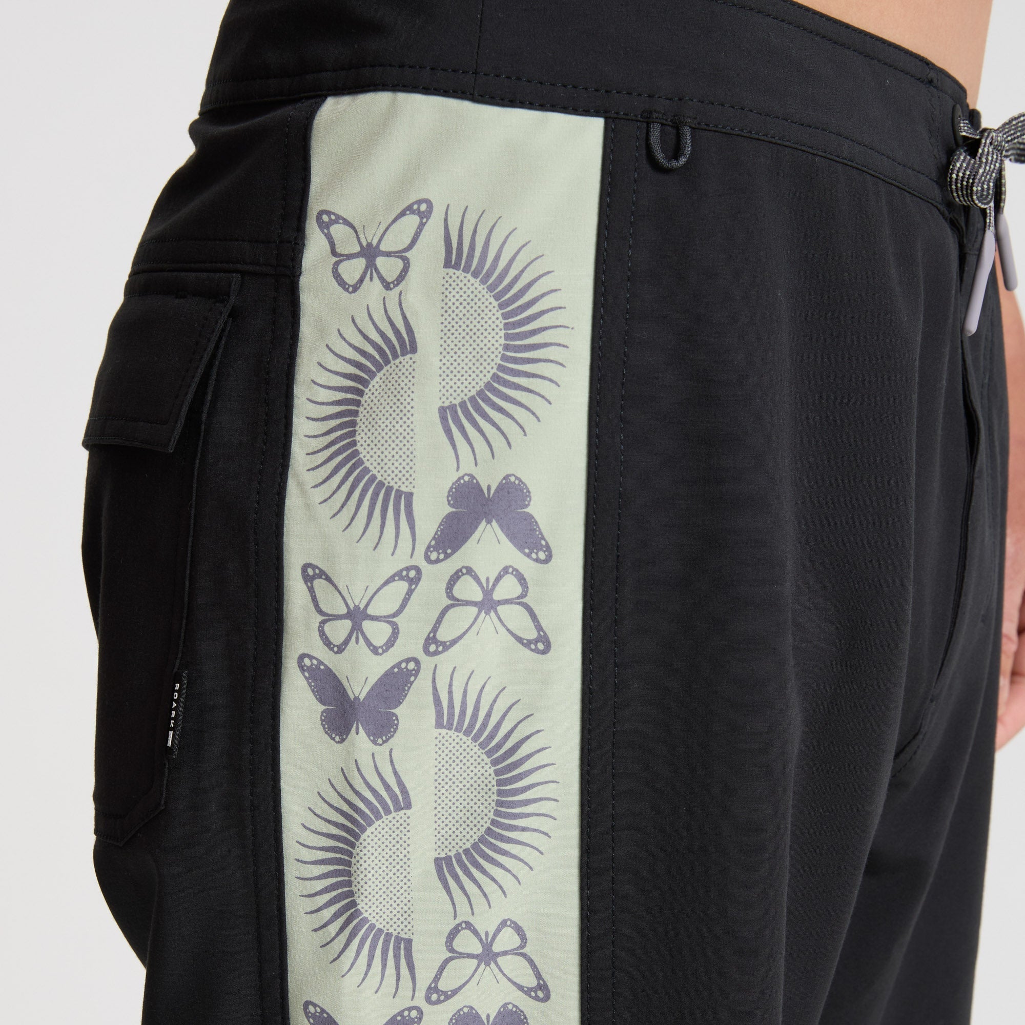Versatile Roark active shorts in black, perfect for outdoor adventures, surfing, or casual wear.