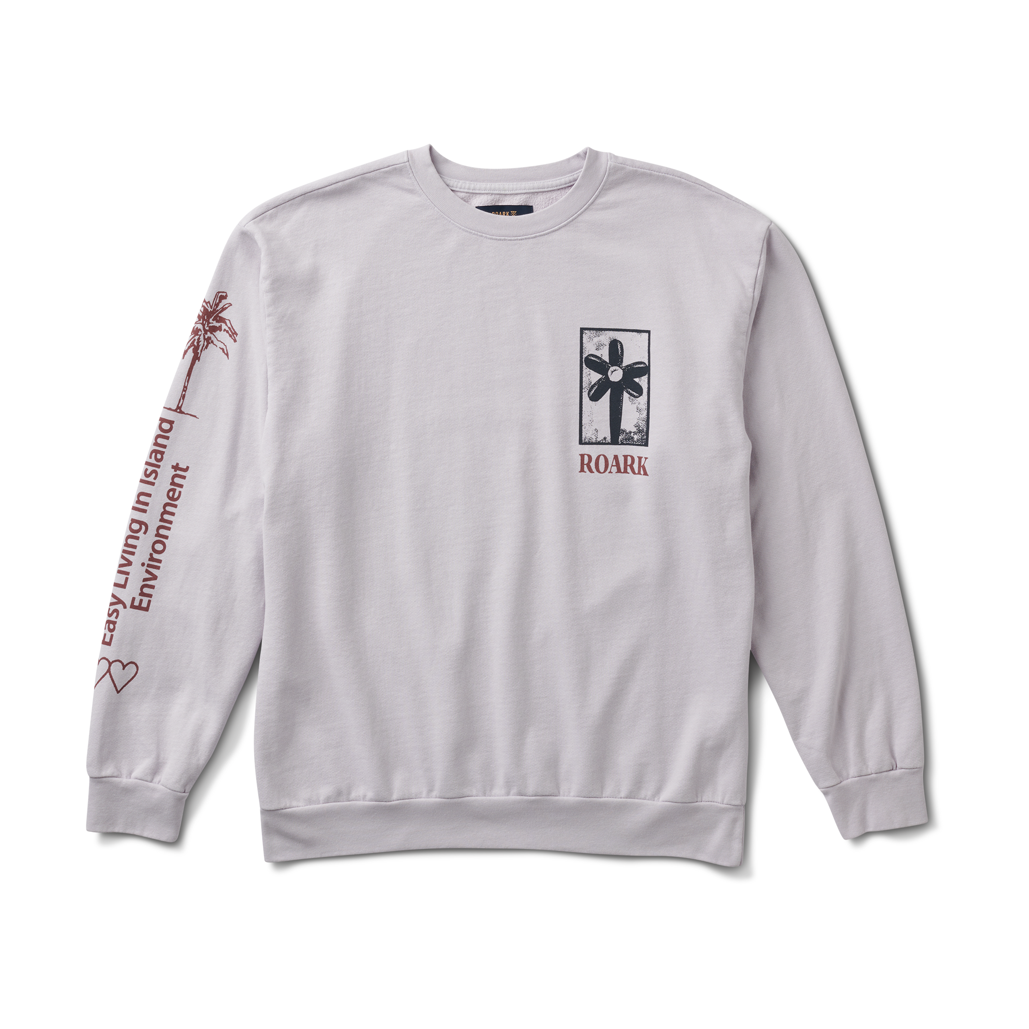 The back of Roark men's Artifacts Of Adventure Crew Sweatshirt - Dusty Lilac