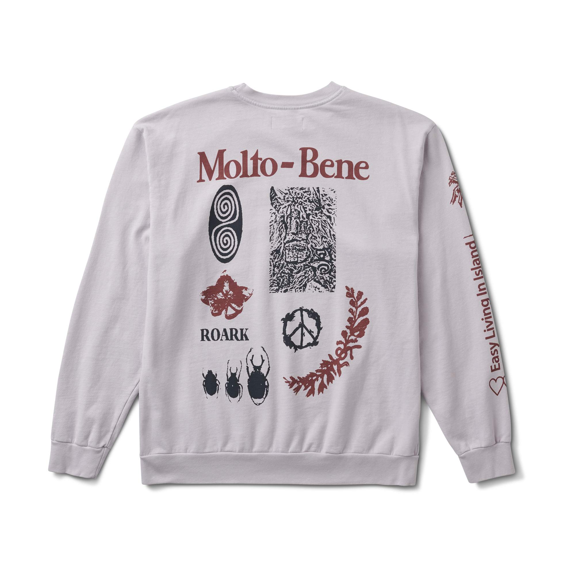 The front of Roark men's Artifacts Of Adventure Crew Sweatshirt - Dusty Lilac