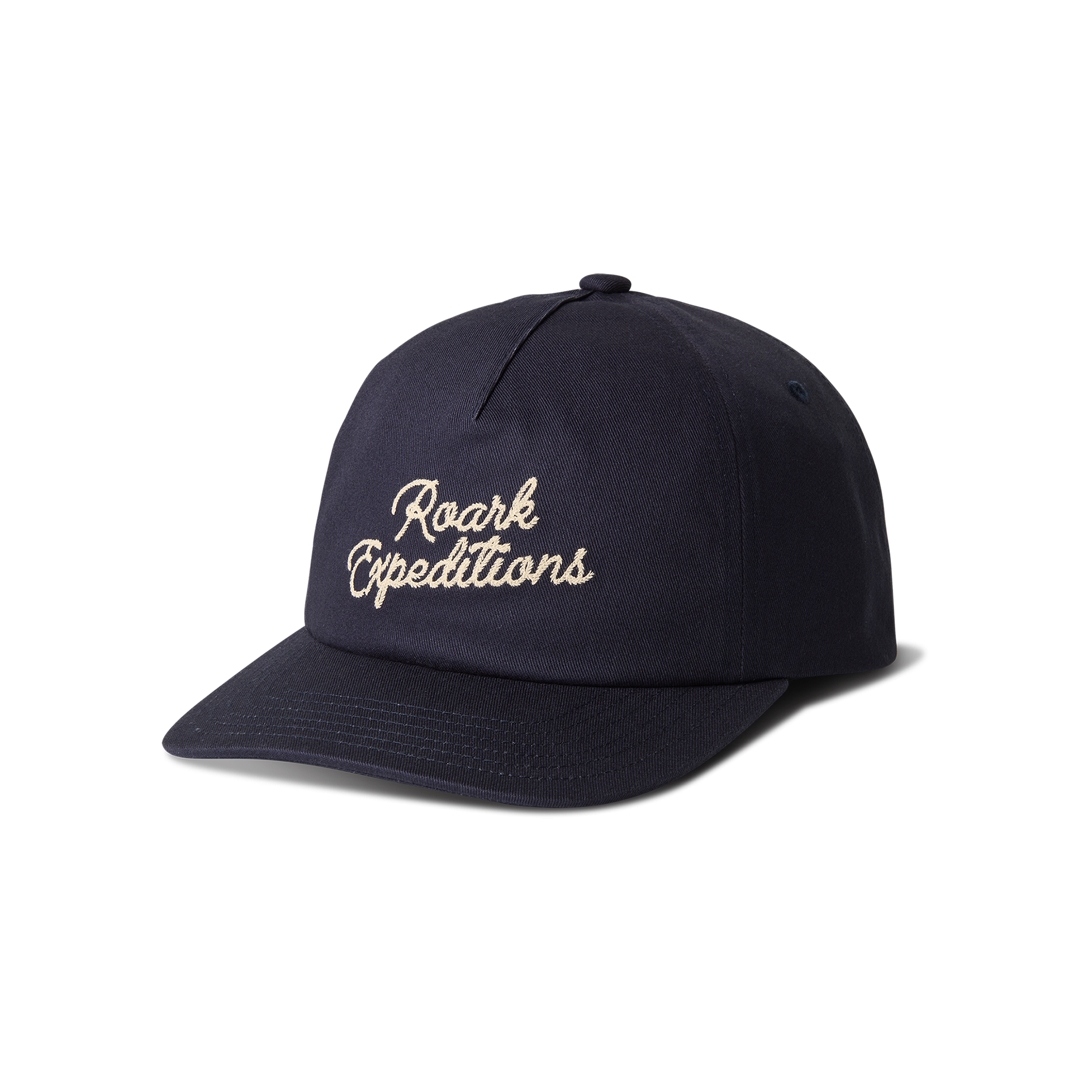 Stylish navy cricket cap featuring Roark's adventure-inspired design, perfect for outdoor explorations and travel.