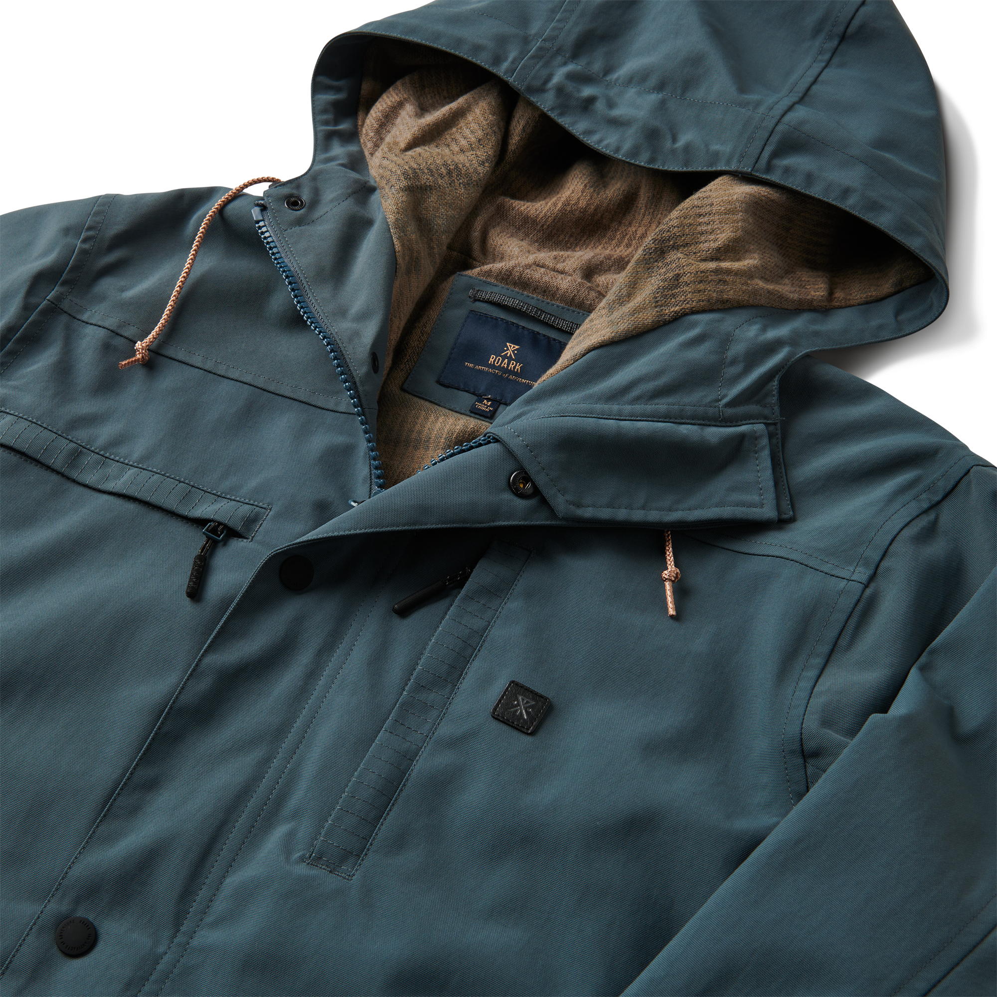 Roark Fjordsman Jacket in Blue: Close-up front view, showcasing the weather-resistant fabric and stylish design.