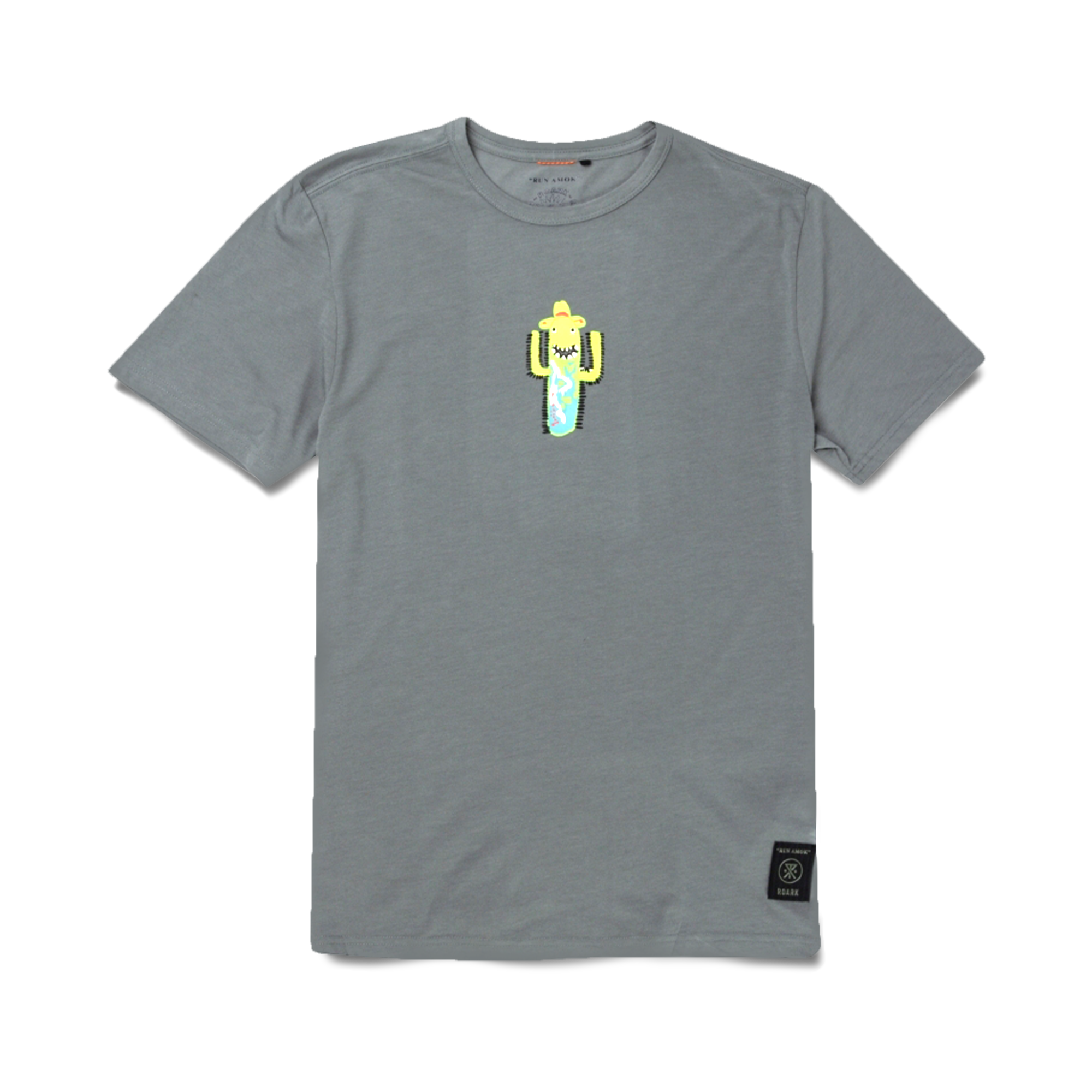 Charcoal gray short-sleeve tee with a fun embroidered cactus graphic, adding a playful touch to casual outfits.