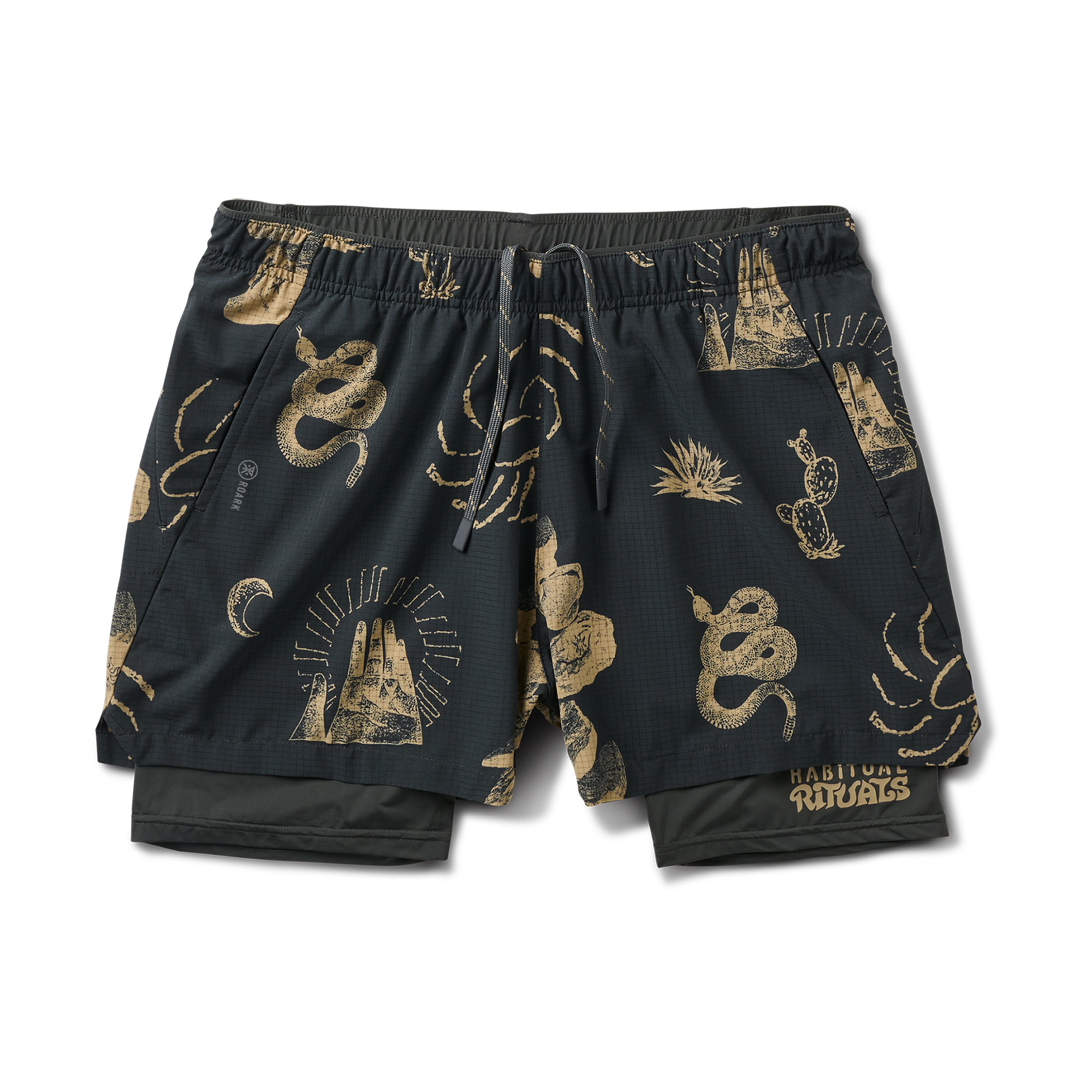 Versatile Roark active shorts in onyx black, featuring multiple pockets and suitable for adventures and travel