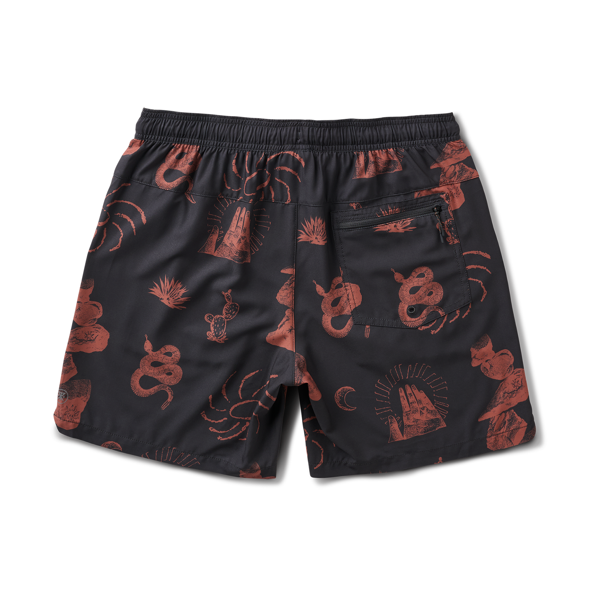 Assorted Roark adventure-ready shorts including active, board, and Bermuda styles displayed in a versatile onyx color, perfect for outdoor activities.