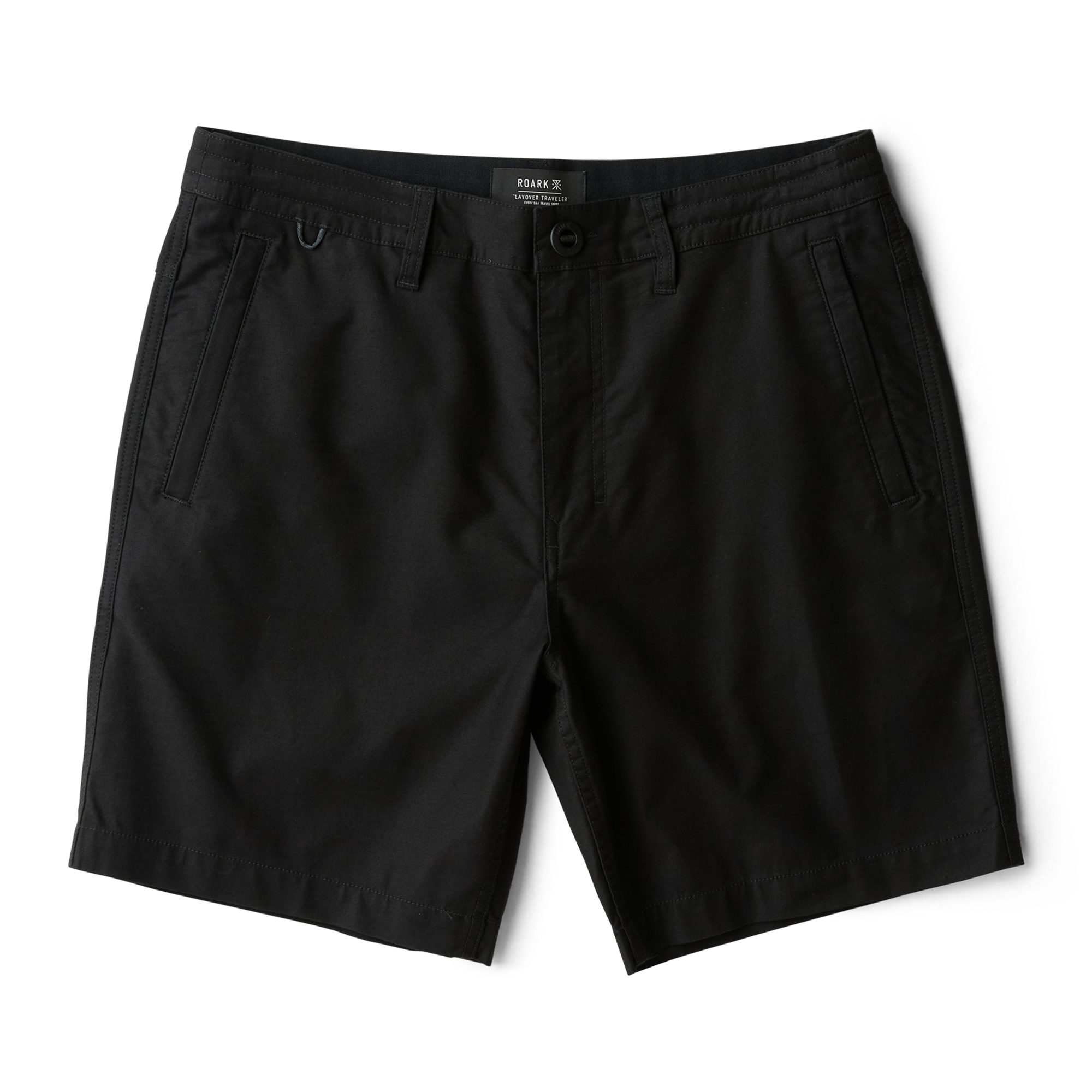 Versatile Roark black active shorts designed for adventure, ideal for travel and outdoor activities