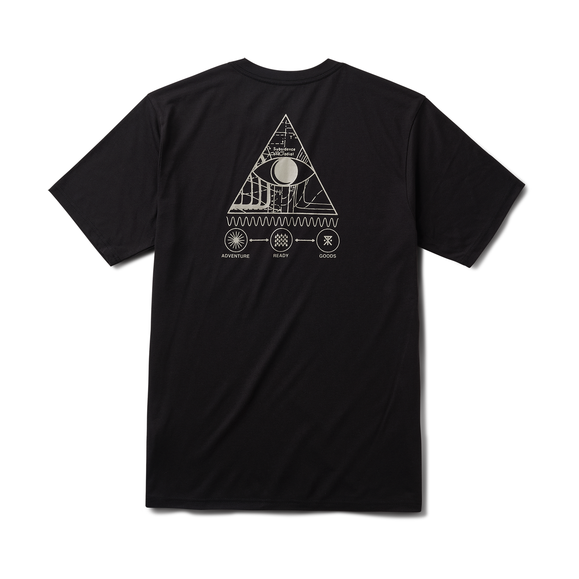 Roark active black shirt with a distinctive triangular graphic design, perfect for adventure and travel.