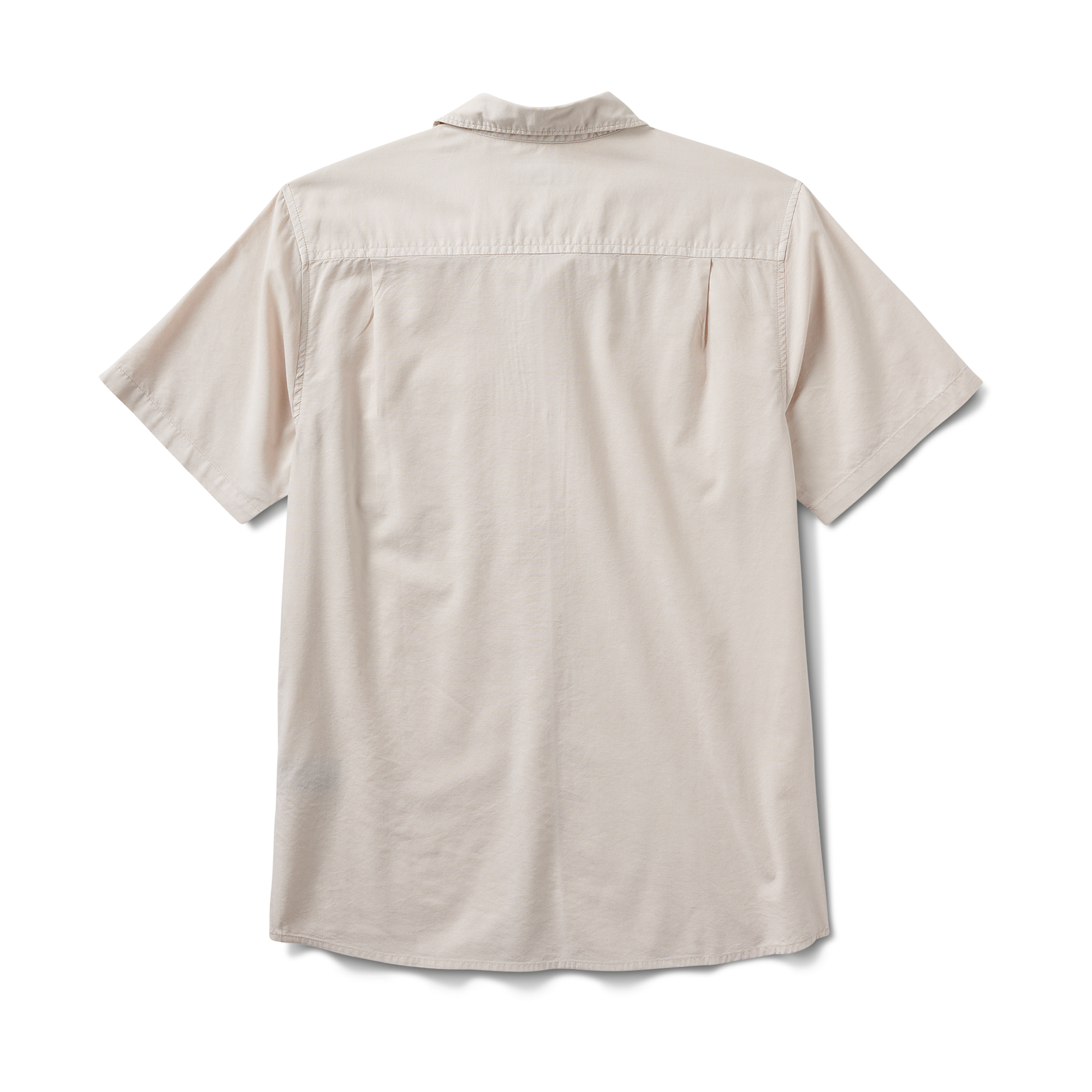 Back view of the Roark Made To Fade Short Sleeve Button Up Shirt in Washed Bone, showcasing its lightweight fabric and relaxed fit.