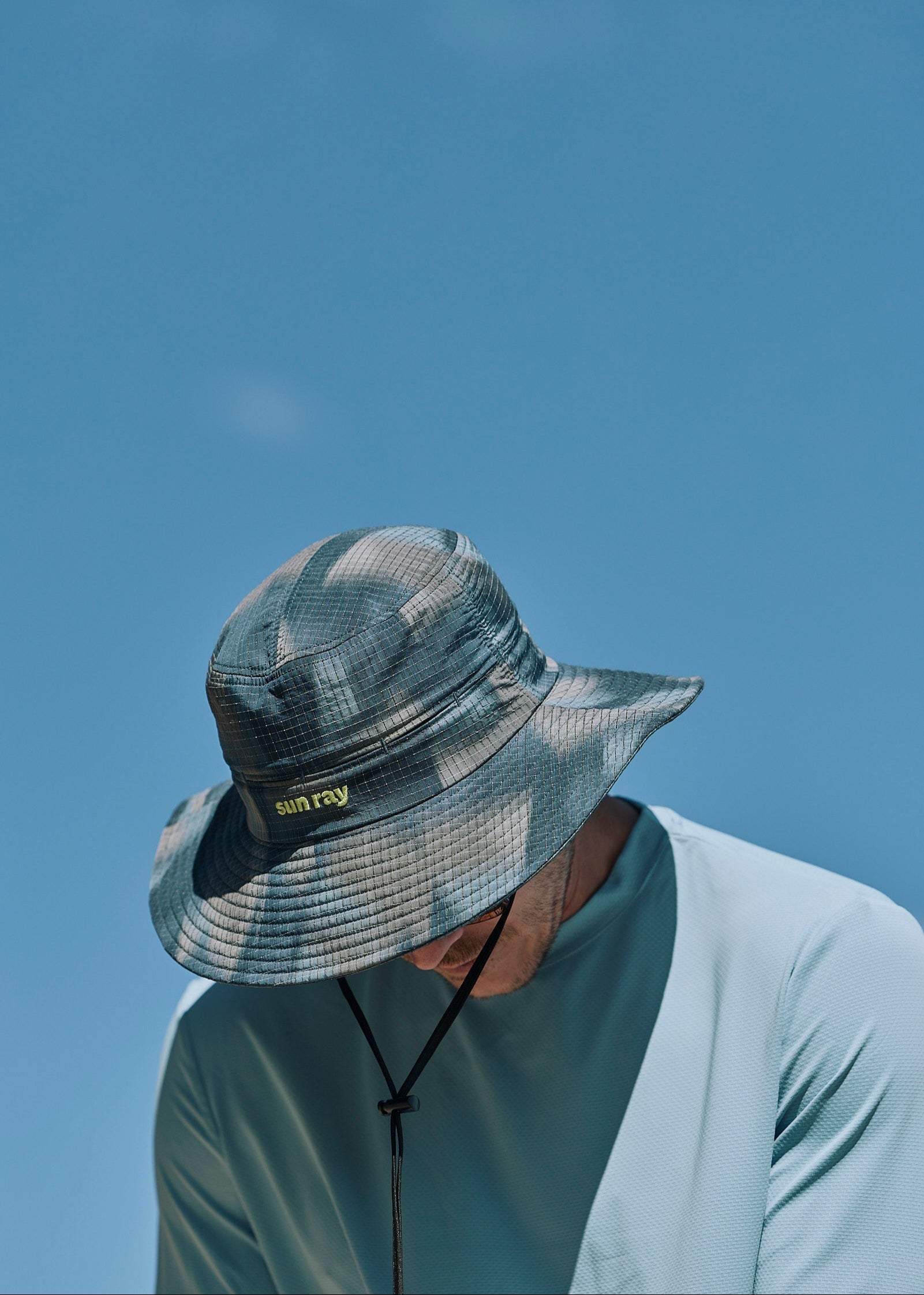 Sun Ray Breezy Brim Hat UPF50+ camo ripstop wide brim hat with 360° mesh ventilation, adjustable toggle fit and detachable chin strap
