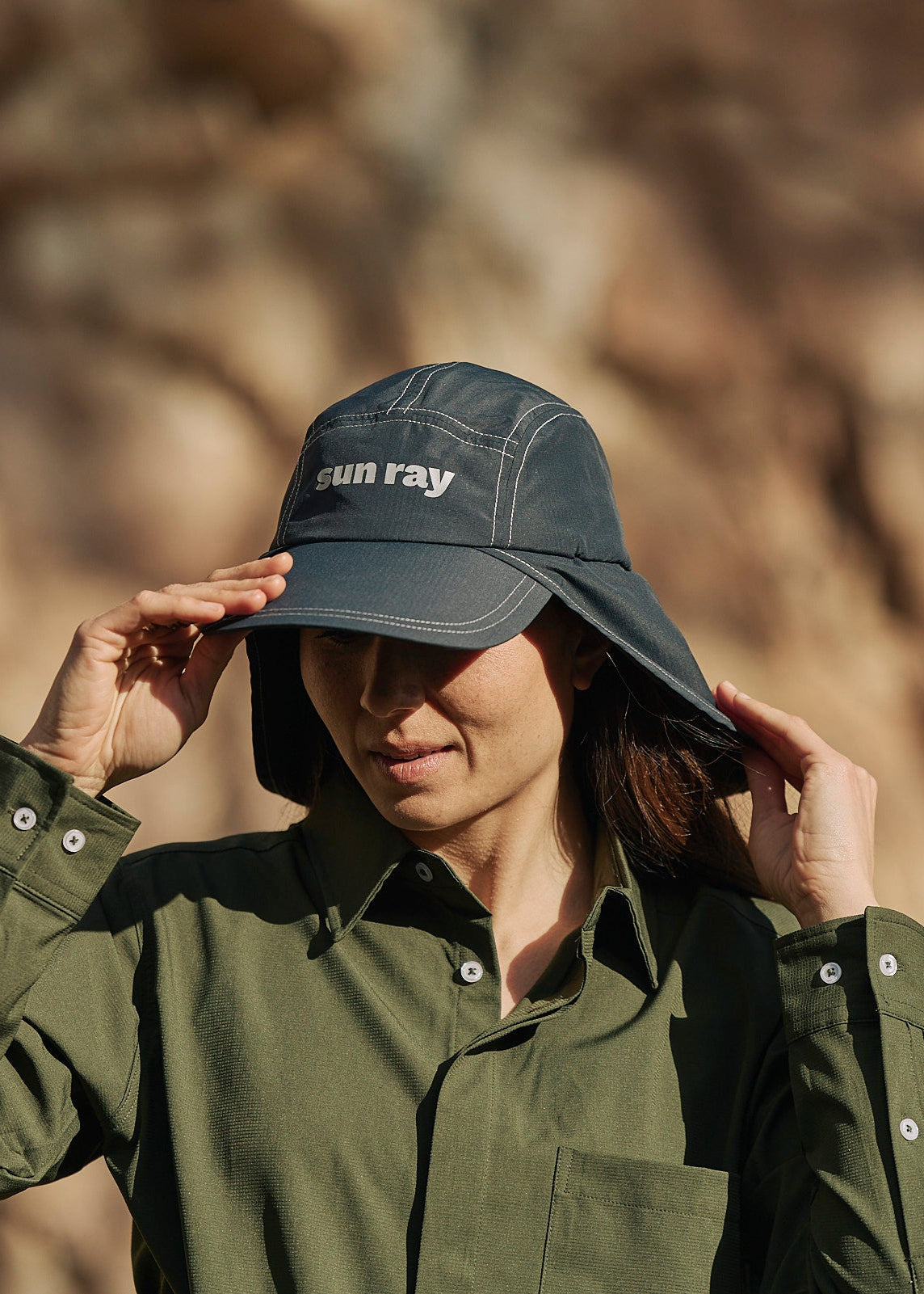 UPF50+ sun protection navy legionnaire hat flap cap