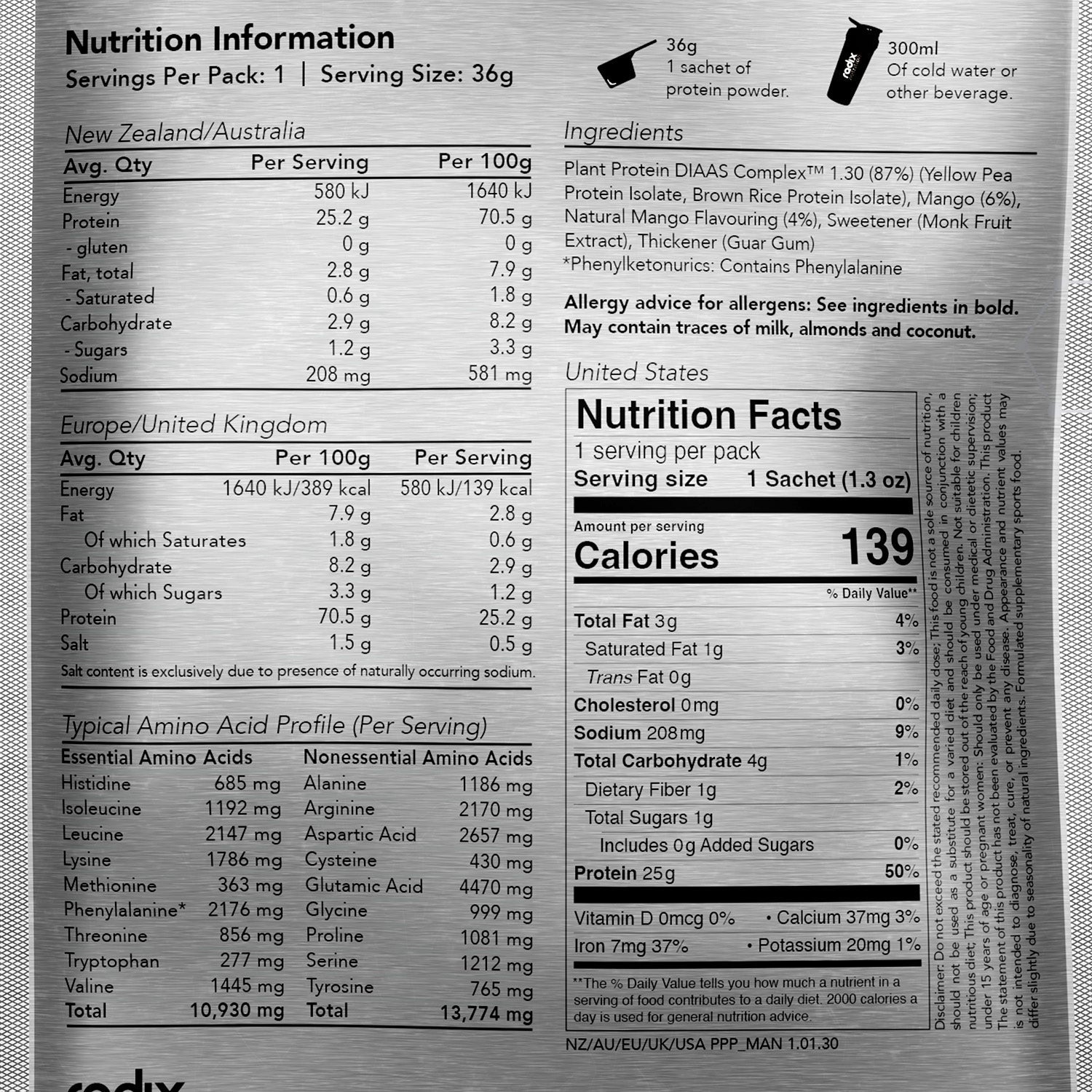 Plant Protein DIAAS Complex 1.30 - Mango / 15x Single Serves