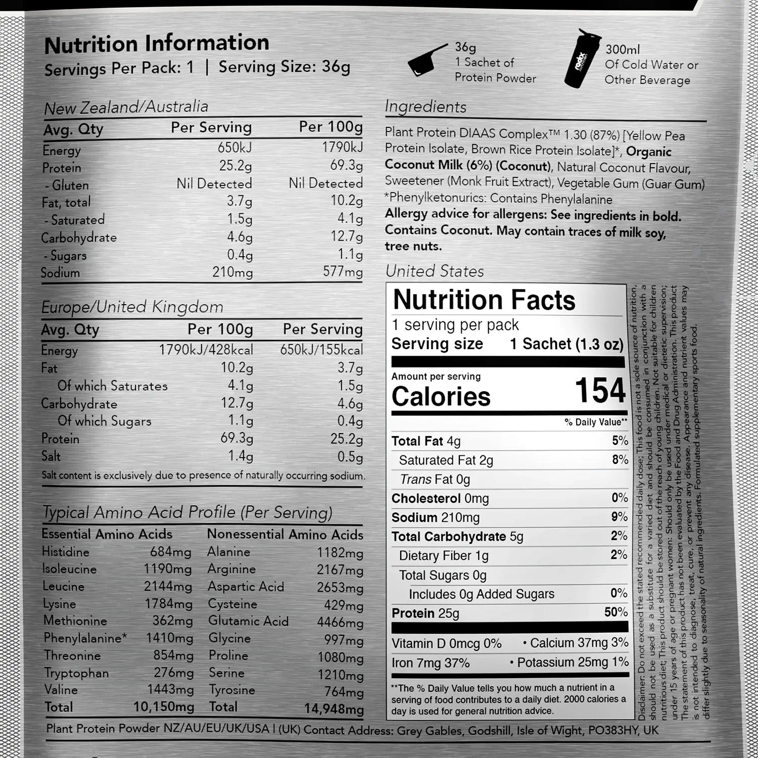 Plant Protein DIAAS Complex 1.30 - Coconut / 15x Single Serves