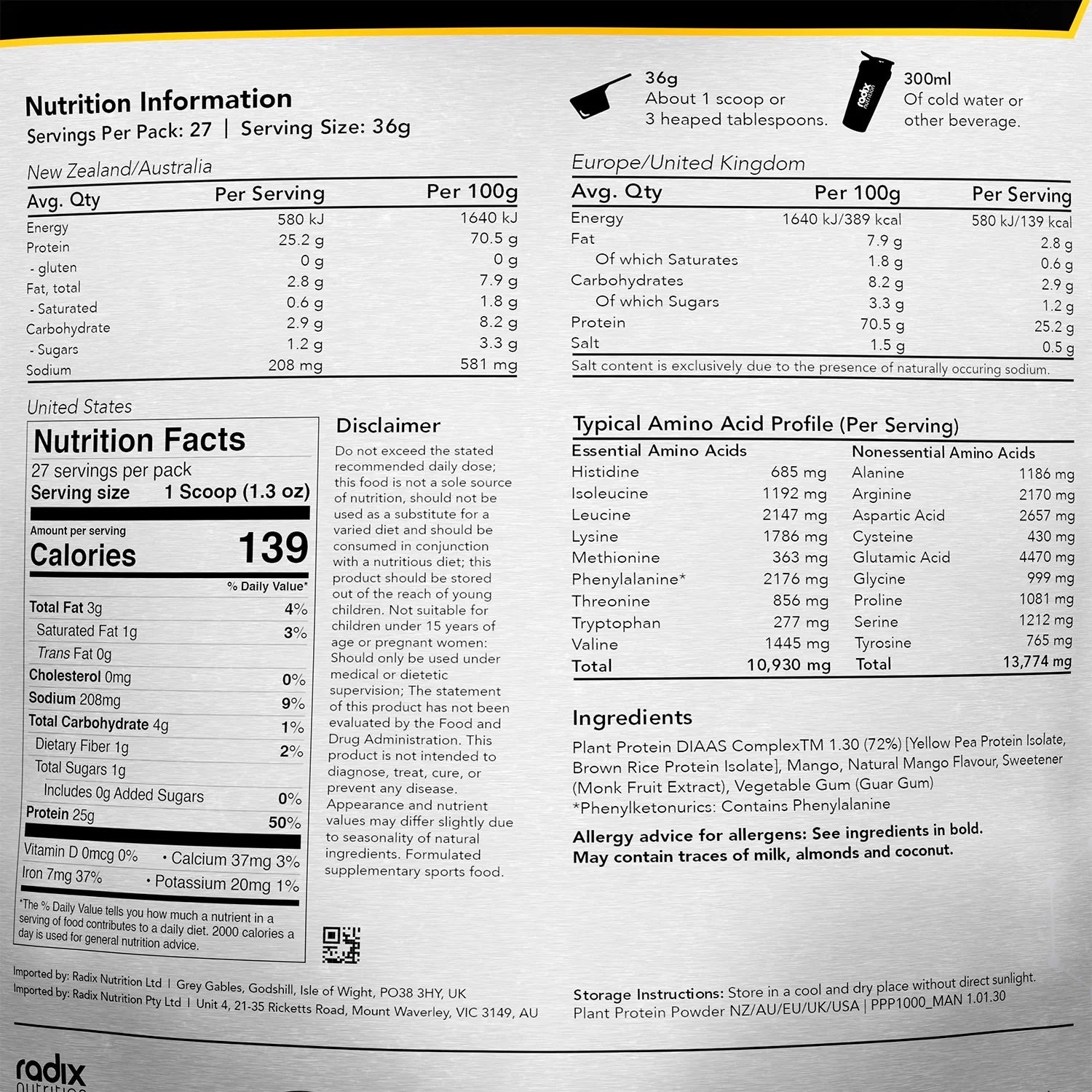 Plant Protein DIAAS Complex 1.30 - Mango / 1kg Bag