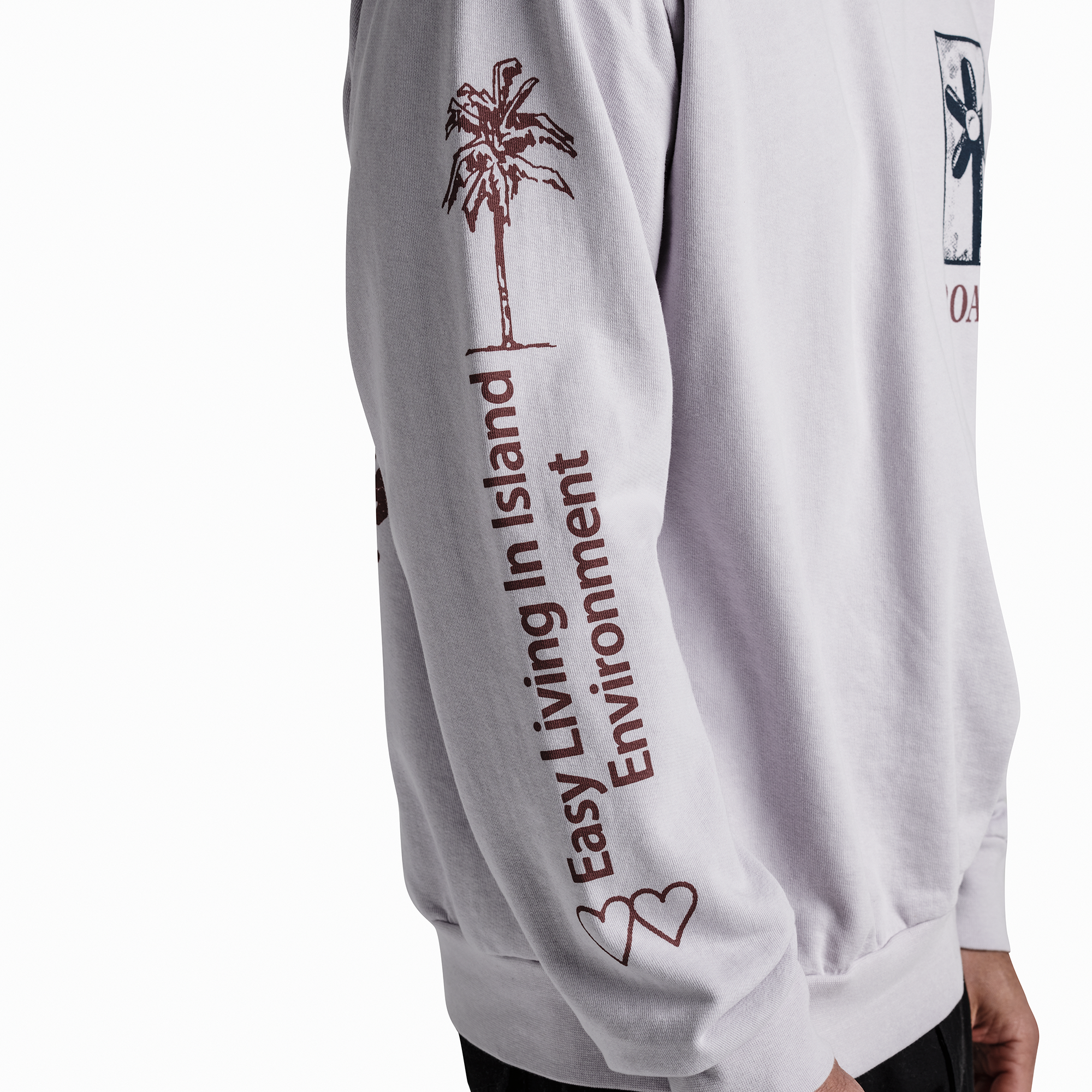 The model of Roark men's Artifacts Of Adventure Crew Sweatshirt - Dusty Lilac