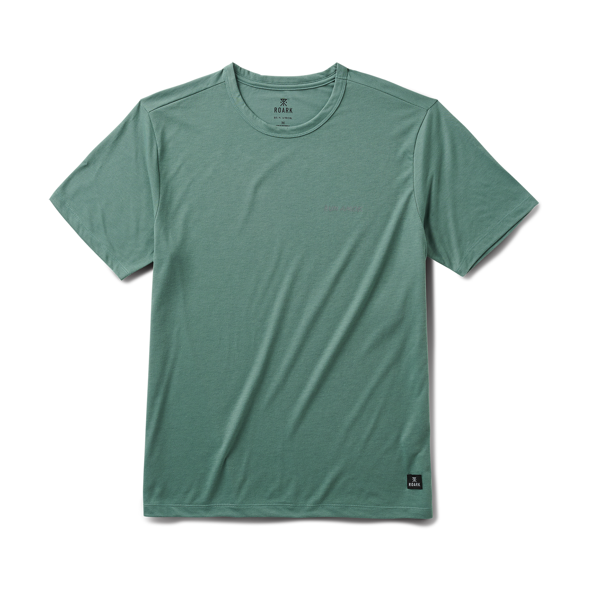 Close-up of a grey active shirt with distinctive design elements by Roark, ideal for adventure and travel