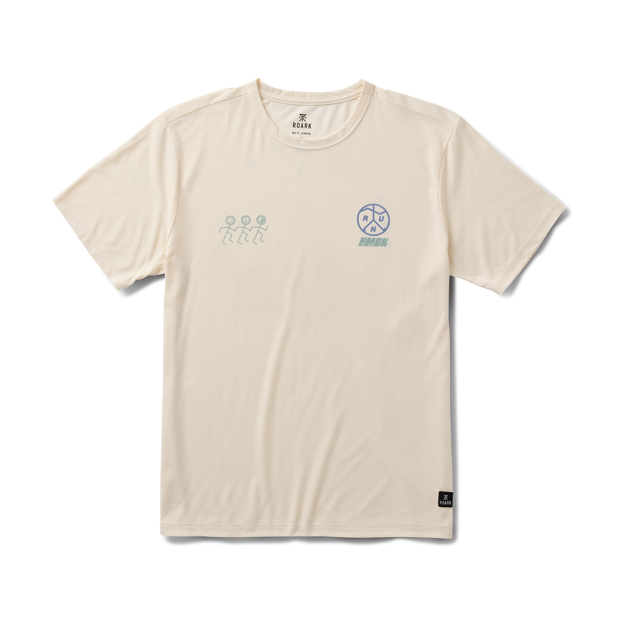 Close-up of a white active shirt featuring unique textile design, ideal for outdoor adventures and travel, from Roark's collection.