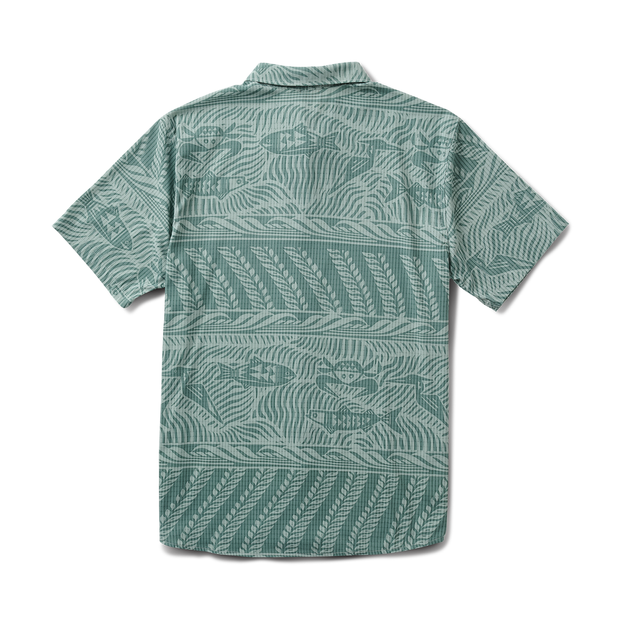 Close-up of a Roark active shirt detailing the sleeve, collar, and buttons, designed for adventure and travel.