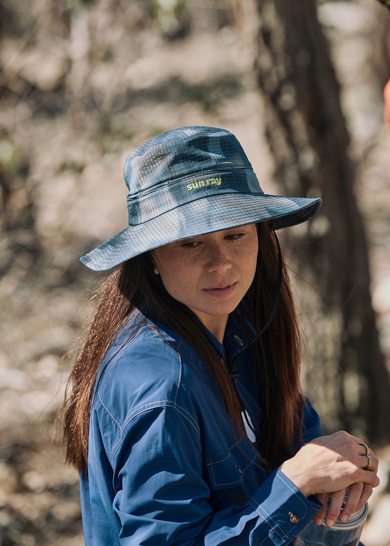 Sun Ray Breezy Brim Hat UPF50+ camo ripstop wide brim hat with 360° mesh ventilation, adjustable toggle fit and detachable chin strap