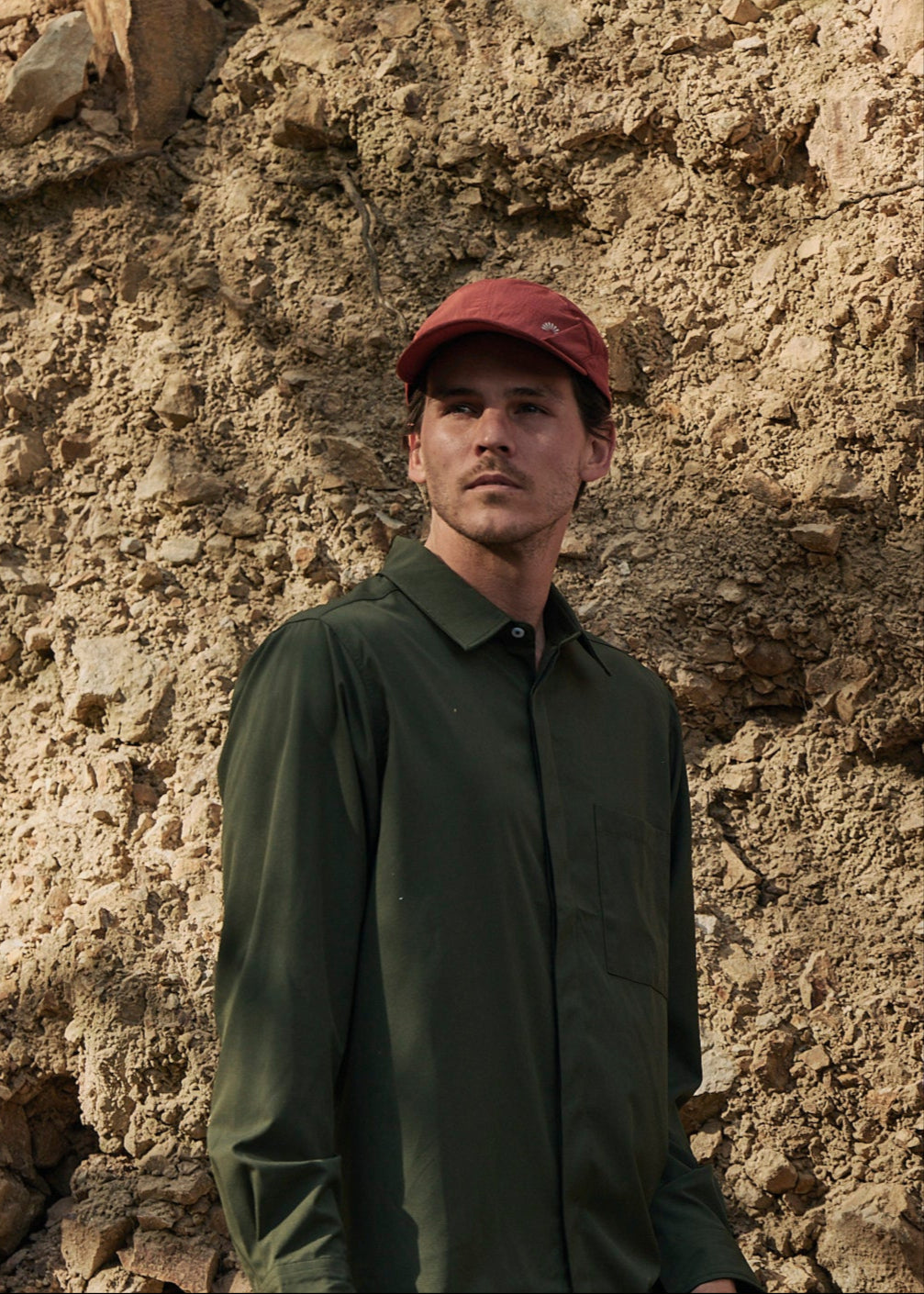 Person wearing olive green Sun Ray UPF50+ sun protection sun shirt